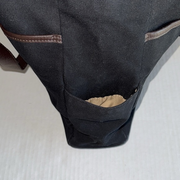 Levenger Black Canvas Tote With Brown Leather Trim - Picture 6 of 12